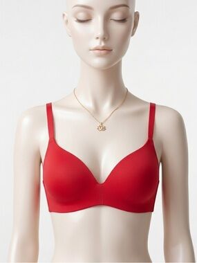 Victoria’s Secret red T-shirt Lightly Lined Wireless Bra 32DD Flawed‎